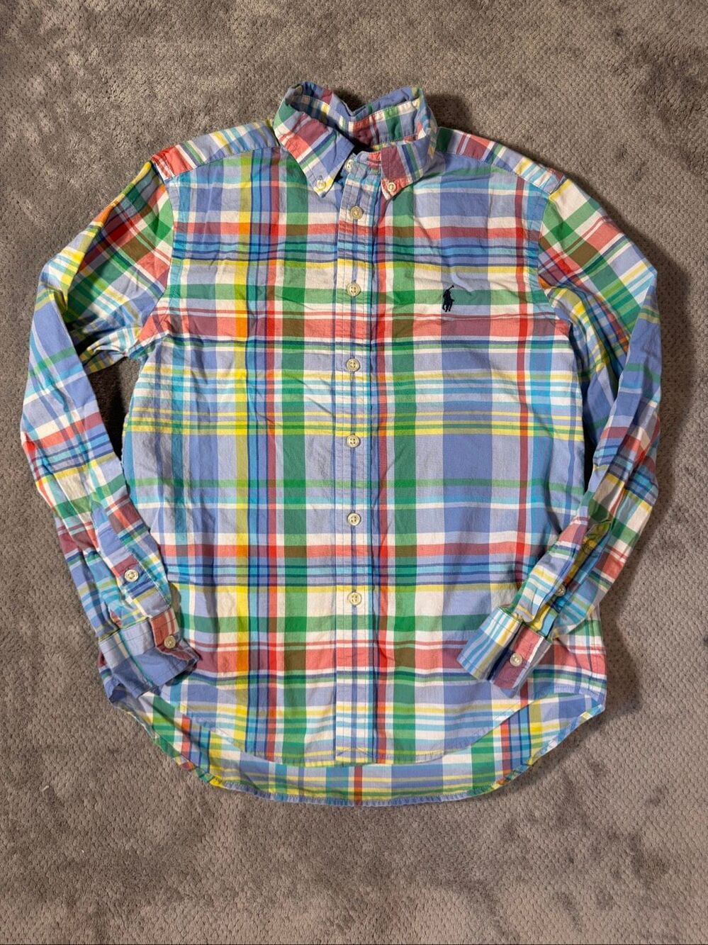 Ralph Lauren Boys M 10/12 Madras Plaid Button Down Shirt Cotton Pony Logo